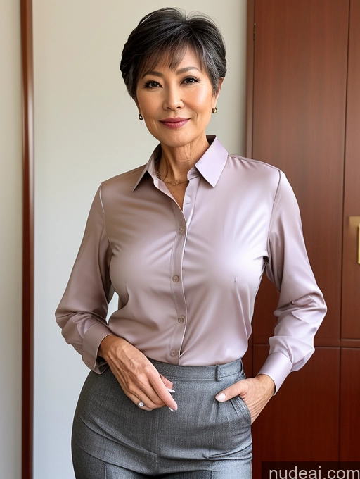 ai nude image of there is a woman in a pink shirt and grey pants posing for a picture pics of Milf Perfect Boobs Perfect Body Pubic Hair 60s Pixie Chinese Spreading Legs Nude Blouse Casual Shirt Stylish Suit Teacher Detailed