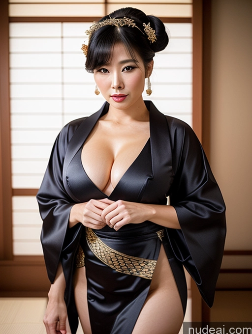 ai nude image of araffe woman in a black robe posing in a room pics of Busty Perfect Boobs Perfect Body Big Hips Sexy Face Japanese Cleavage Jewelry Ponytail China Dress Of Kisaki (Blue Archive) Pearl Jewelry Gold Jewelry Black Hair Kimono Fairer Skin 40s Transparent Geisha Onsen