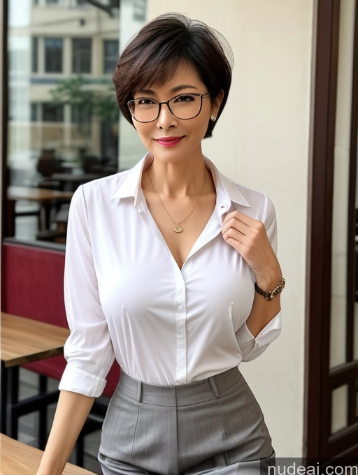 related ai porn images free for Milf Perfect Boobs Perfect Body Beautiful Glasses Short Hair Chinese Cafe Blouse Bra Casual Professor Secretary Shirt Stylish Suit Detailed Cleavage 60s