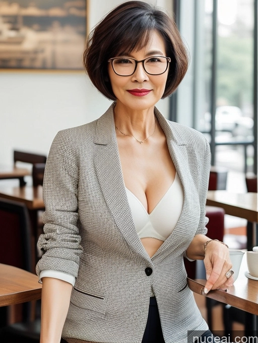 related ai porn images free for Milf Perfect Boobs Perfect Body Glasses Short Hair Chinese Cafe Blouse Bra Casual Professor Secretary Shirt Stylish Suit Detailed Cleavage 70s