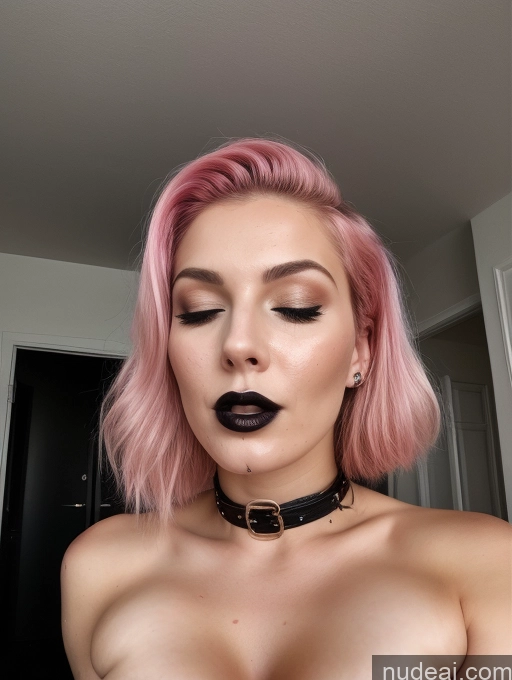 ai nude image of a close up of a woman with pink hair and a black choke pics of Model Two Busty Perfect Body Small Tits 18 Orgasm Pink Hair German Dominatrix Goth Cumshot Bedroom