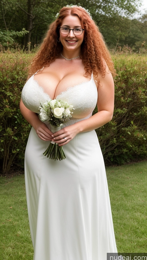 ai nude image of arafed woman in a white dress holding a bouquet of flowers pics of Huge Boobs Busty Perfect Boobs Perfect Body Big Hips Wedding Victorian Beautiful Curly Hair Irish Glasses Happy Boots Big Ass