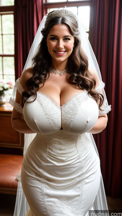 ai nude image of a close up of a woman in a wedding dress posing for a picture pics of Huge Boobs Busty Perfect Boobs Perfect Body Big Hips Wedding Victorian Beautiful Curly Hair Happy Big Ass Long Legs British