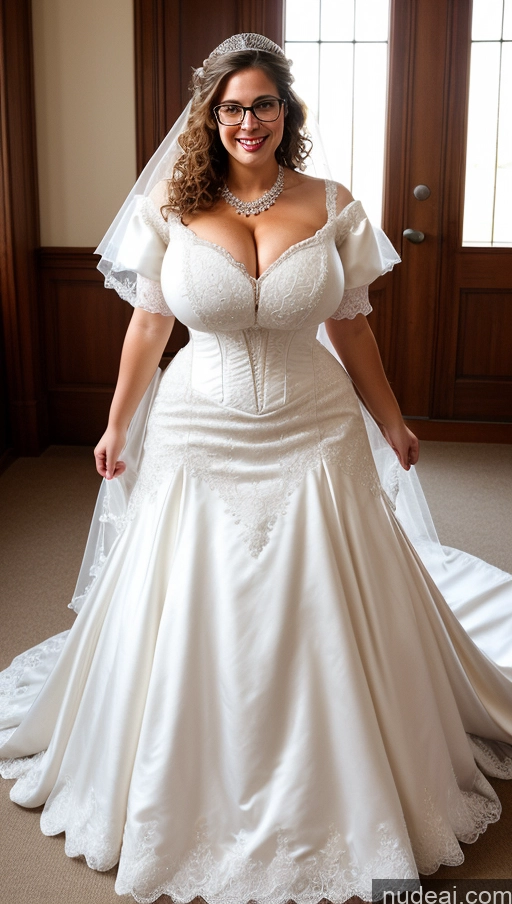 ai nude image of arafed woman in a wedding dress posing for a picture pics of Huge Boobs Busty Perfect Boobs Perfect Body Big Hips Beautiful Curly Hair Big Ass Long Legs Wedding Victorian Happy Glasses Swedish Woman