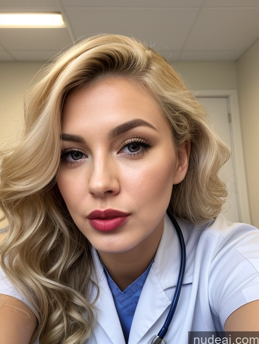 ai nude image of blond haired woman in a white lab coat with a stethoscope pics of Sorority One Lipstick Big Ass Thick Short Blonde Curly Hair Front View Jewelry Bright Lighting Hospital Cumshot 20s Doctor Nurse Ahegao Shocked Pouting Lips White