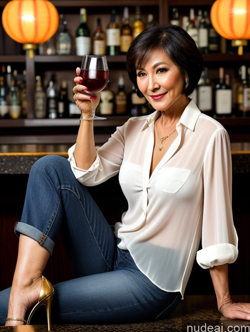 related ai porn images free for Milf Beautiful Short Hair 70s Bar High Heels Jeans Shirt Stylish Dark Lighting Sexy Face Blouse Tunic Chinese Cleavage Detailed