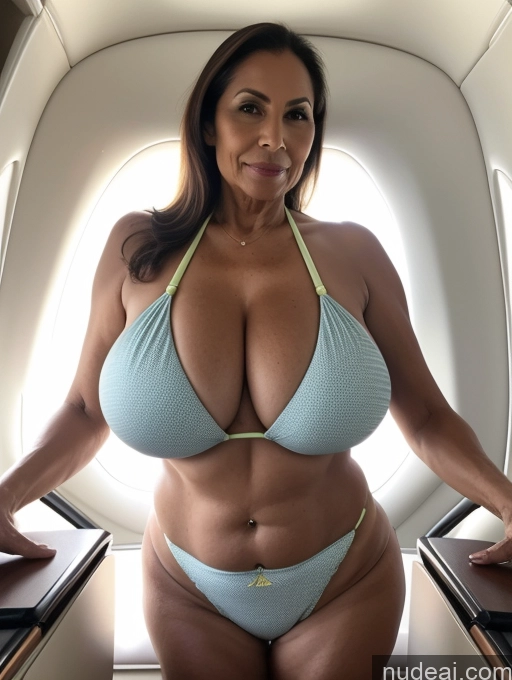 ai nude image of arafed woman in a bikini on an airplane with a laptop pics of Milf One Busty Huge Boobs Tanned Skin Front View Microkini Thong 70s Brazilian Flight Attendant