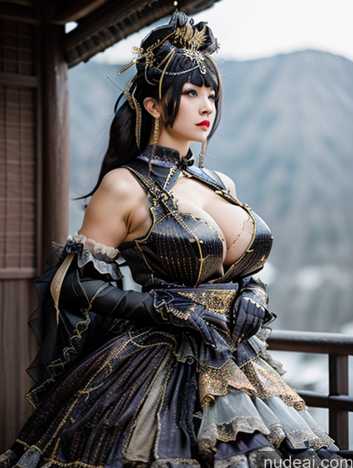 Perfect Boobs Perfect Body Big Hips Fairer Skin Serious Black Hair Hair Tied Up Japanese Onsen Cleavage Pantyhose Fantasy Armor Gloves Huge Boobs New Chinese-style Clothing