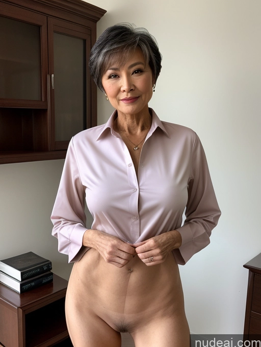 ai nude image of there is a woman in a pink shirt posing naked pics of Milf Perfect Boobs Perfect Body Pubic Hair 70s Pixie Chinese Spreading Legs Nude Blouse Casual Professor Shirt Stylish Suit Detailed