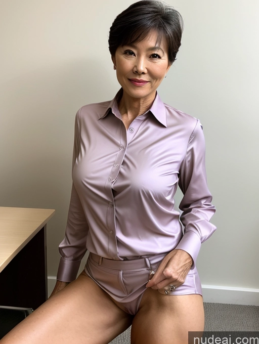 ai nude image of there is a woman in a purple shirt posing for a picture pics of Milf Perfect Boobs Perfect Body Pubic Hair 60s Pixie Chinese Spreading Legs Nude Blouse Casual Shirt Stylish Suit Teacher Detailed