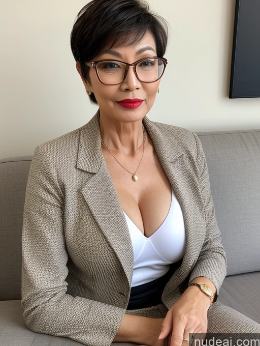 related ai porn images free for Milf Perfect Body Perfect Boobs Beautiful Glasses 60s Sexy Face Short Hair Chinese Couch Blouse Bra Casual Jacket Suit Shirt Professor Cleavage Detailed Lipstick