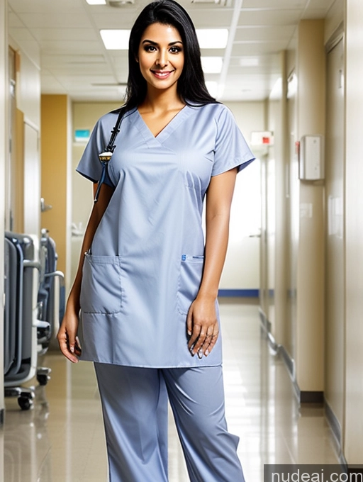 ai nude image of arafed woman in scrubs standing in a hospital hallway pics of Sexy Face Black Hair Indian Hospital Nurse Busty Tunic