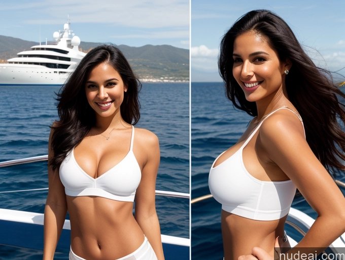 related ai porn images free for Black Hair 20s Beautiful Perfect Boobs Perfect Body Tanned Skin Long Hair Latina Front View Model Crop Top Yacht Micro Skirt Happy