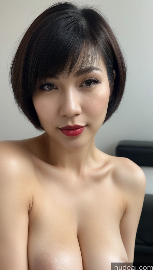 ai nude image of a close up of a woman with a very big breast pics of Woman One Huge Boobs Beautiful Lipstick Fairer Skin 30s Black Hair Close-up View Simple Detailed Short Hair Vietnamese