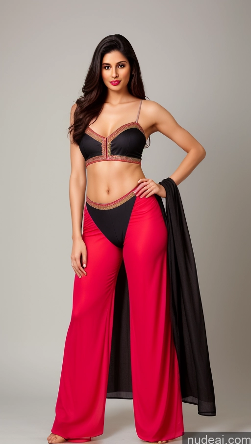 ai nude image of arafed woman in a red and black outfit posing for a picture pics of Woman One Small Tits Lipstick Small Ass Abs Tall Pubic Hair Fairer Skin Black Hair Long Hair Salwar Indian 30s