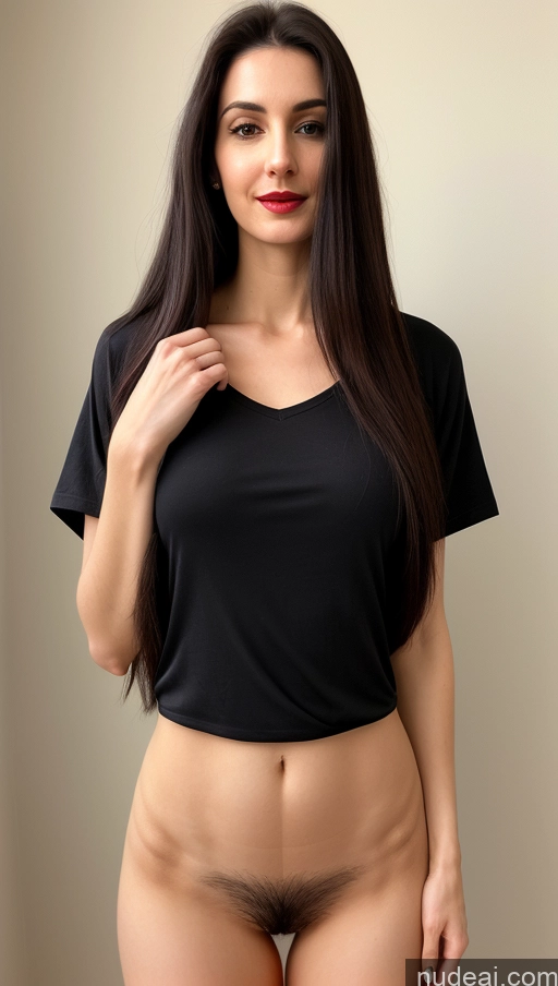 ai nude image of arafed woman in a black shirt posing for a picture pics of Woman One Small Tits Lipstick Small Ass Abs Tall Pubic Hair Fairer Skin Black Hair Long Hair Indian 30s Shirt