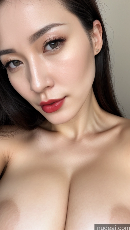 ai nude image of a close up of a woman with a very big breast pics of One Huge Boobs Lipstick Fairer Skin Black Hair Close-up View Simple Detailed Korean Slicked Beautiful Woman 30s