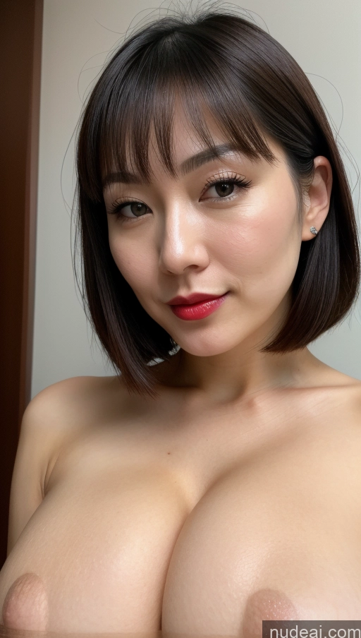 ai nude image of a close up of a woman with a very big breast pics of Woman One Huge Boobs Beautiful Lipstick Fairer Skin 30s Black Hair Close-up View Simple Detailed Japanese Bobcut