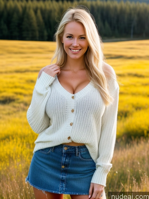 related ai porn images free for Huge Boobs 20s Happy Sexy Face Blonde Scandinavian Jeans Mini Skirt Western Sweater Bright Lighting Meadow