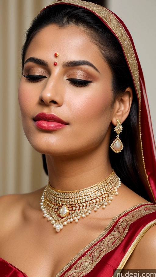 ai nude image of a close up of a woman wearing a red and gold outfit pics of Woman Beautiful Lipstick Oiled Body 18 Pouting Lips Ponytail Vintage Angel Sari Traditional Wedding Diamond Jewelry Gold Jewelry Jewelry Pearl Jewelry Bright Lighting Sexy Face Orgasm Turkish