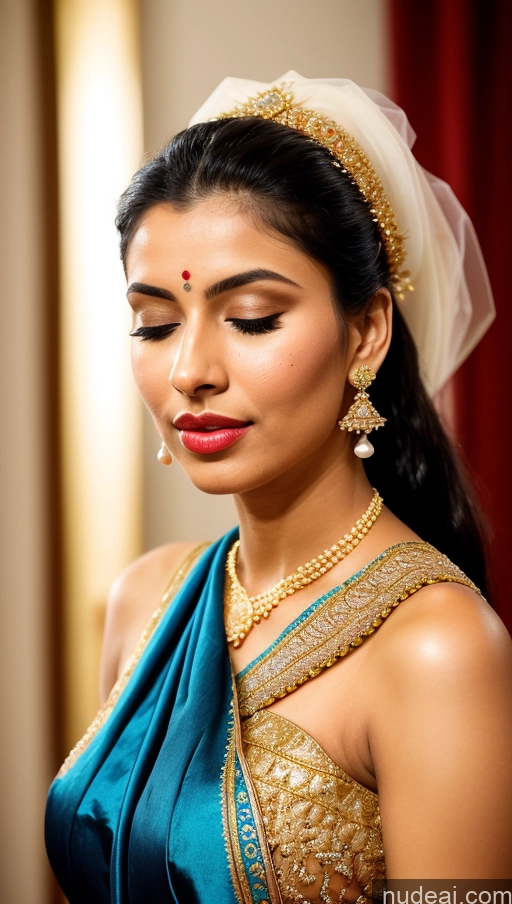 ai nude image of arafed woman in a blue sari and gold jewelry pics of Woman Beautiful Lipstick Oiled Body 18 Pouting Lips Ponytail Vintage Angel Sari Traditional Wedding Diamond Jewelry Gold Jewelry Jewelry Pearl Jewelry Bright Lighting Sexy Face Orgasm Spanish