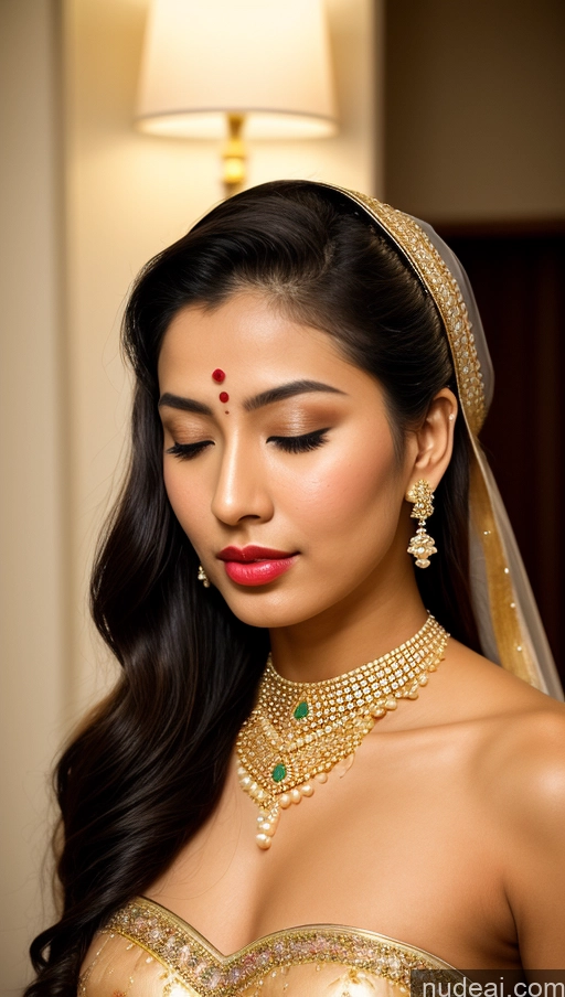 ai nude image of arafed woman in a gold dress with a red lipstick and a gold necklace pics of Woman Beautiful Lipstick Oiled Body 18 Pouting Lips Ponytail Vintage Angel Sari Traditional Wedding Diamond Jewelry Gold Jewelry Jewelry Pearl Jewelry Bright Lighting Sexy Face Orgasm Japanese