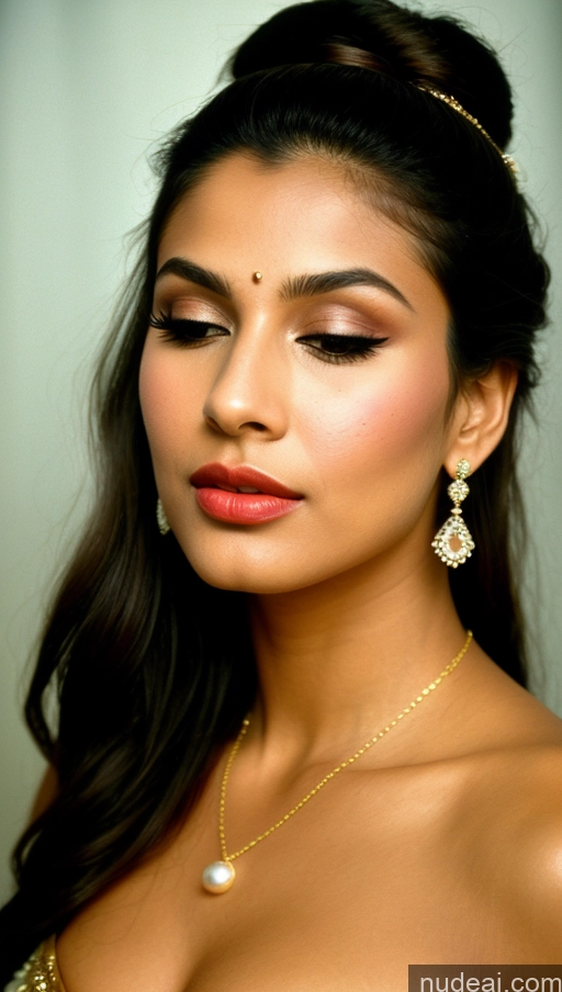 ai nude image of arafed woman with a gold dress and a pearl necklace pics of Beautiful Lipstick Oiled Body 18 Pouting Lips Ponytail Vintage Angel Sari Traditional Wedding Diamond Jewelry Gold Jewelry Jewelry Pearl Jewelry Bright Lighting Sexy Face Orgasm Cleavage 90s Indian 60s 70s 80s