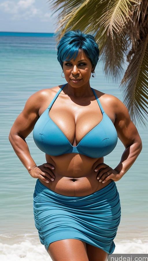 related ai porn images free for Milf Busty Beautiful Big Ass Big Hips Tall 50s Sexy Face Indian Front View T-pose Detailed Dark Skin Beach Muscular Abs Perfect Body Pixie Huge Boobs Long Skirt Serious Bra Blue Hair