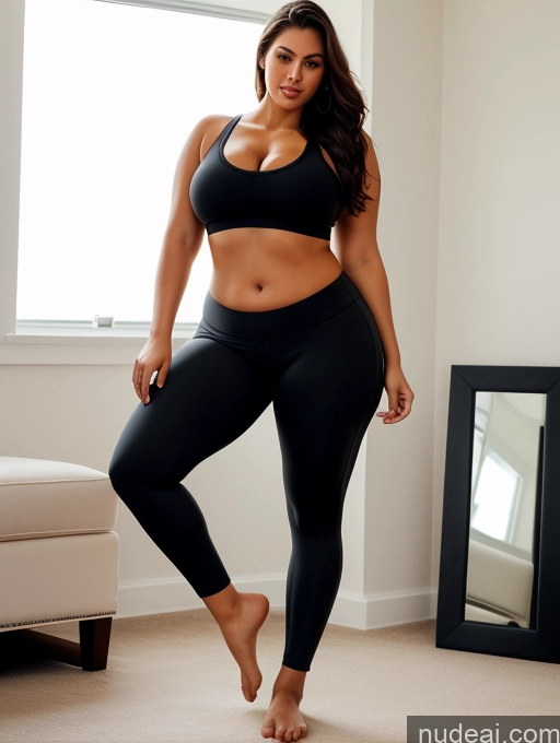 ai nude image of arafed woman in black sports bra top and leggings posing in front of a mirror pics of Woman Several Perfect Boobs Beautiful Big Ass Chubby Long Legs Perfect Body 30s Sexy Face Seductive Black Hair Long Hair Indian Front View Working Out Yoga Pants Polo Bedroom