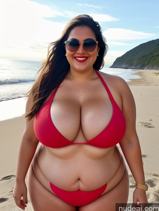 related ai porn images free for Woman One Huge Boobs Busty Sunglasses Lipstick Fat Big Hips Chubby 20s Happy Brunette Ponytail White Beach Front View Bikini