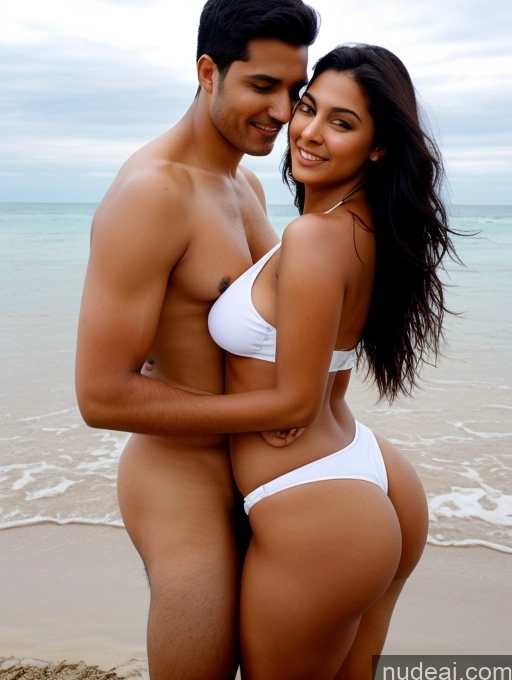 ai nude image of they are posing for a picture on the beach together pics of Several Perfect Boobs Beautiful Big Ass Chubby Long Legs Perfect Body 30s Sexy Face Seductive Black Hair Long Hair Indian Front View Bikini Beach Woman + Man