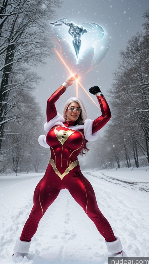 related ai porn images free for Huge Boobs Muscular Abs Glasses White Hair Santa Surrealist Dynamic View Snow Powering Up Superhero Superheroine