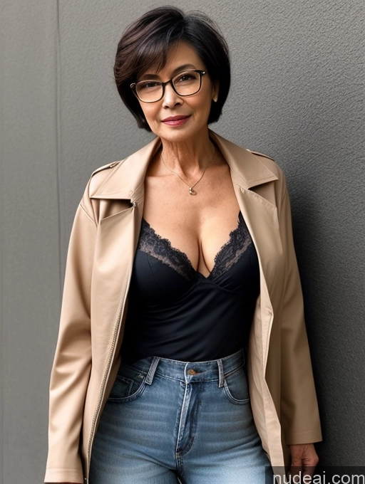 related ai porn images free for Milf Two Perfect Boobs Perfect Body Beautiful Glasses Sexy Face Short Hair Asian Blouse Bra Casual Jacket Jeans Stylish Professor Secretary Cleavage Dark Lighting Detailed 60s