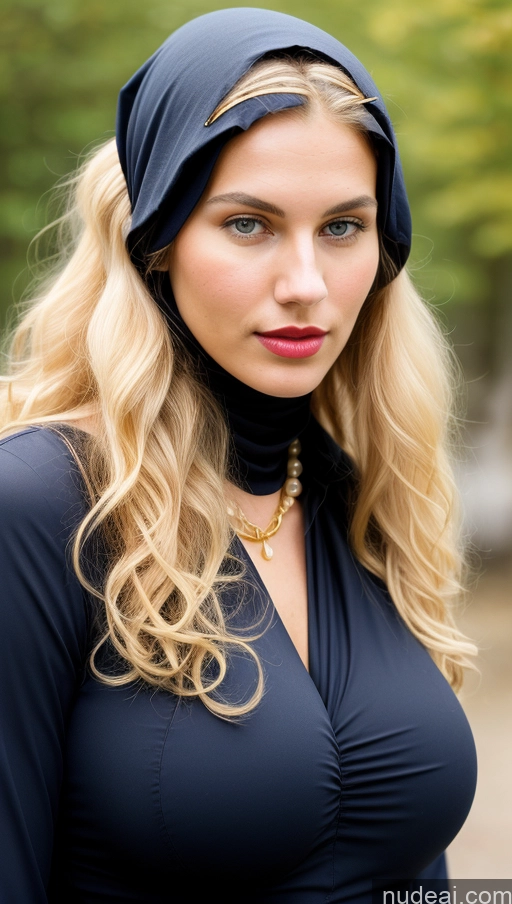 ai nude image of blond woman with a black top and a black head scarf pics of Busty Perfect Body Pubic Hair Long Legs Lipstick Serious Blonde Scandinavian Gold Jewelry Pearl Jewelry Niqab 18 Curly Hair