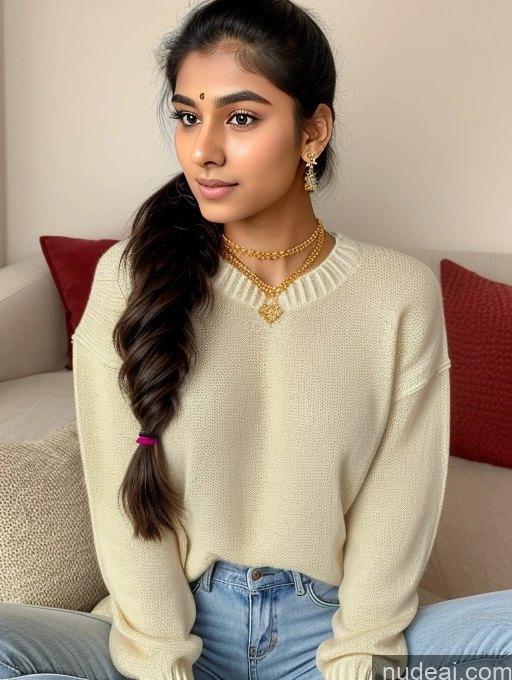 ai nude image of a close up of a woman sitting on a couch wearing a sweater pics of Sorority 18 Gold Jewelry Jewelry Diamond Jewelry Sweater Indian Jeans Ponytail