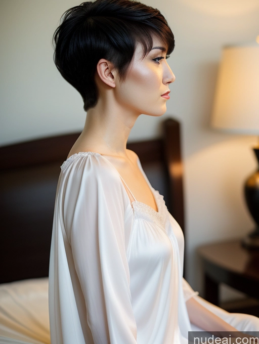 related ai porn images free for Woman Fairer Skin Asian Black Hair Pixie Nightgown Side View