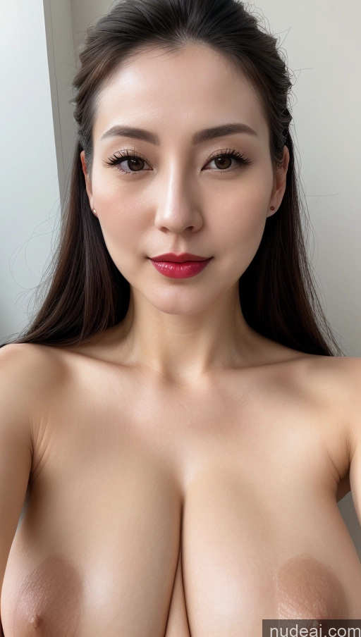 ai nude image of a close up of a woman with a very big breast pics of Woman One Beautiful Lipstick Fairer Skin Simple Detailed Huge Boobs 30s Close-up View Korean Hair Bun Black Hair