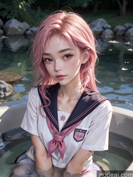 related ai porn images free for Model One Skinny 18 Pink Hair Long Hair Japanese Hot Tub Beautiful JK Uniform