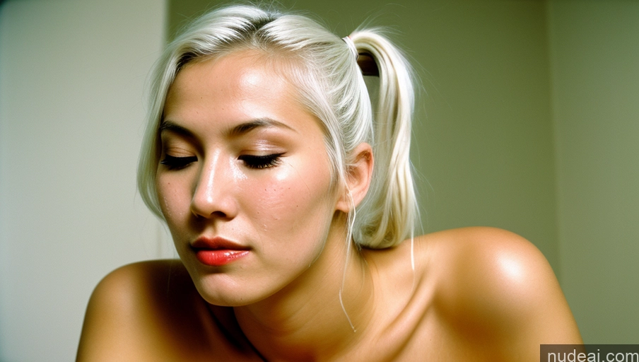 ai nude image of blond woman with a ponytail and red lipstick looking at her cell phone pics of Woman 18 Nude Beautiful Tall Pigtails White Hair Close-up View Detailed Big Ass Perfect Body Long Legs Huge Boobs Orgasm Chinese Vintage One Cumshot