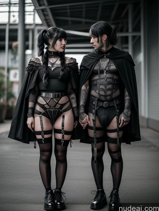 ai nude image of two women dressed in black and black lingersuits and capes pics of Woman + Man Big Hips Kidnap Black Footwear, Black Cape, Black Pantyhose, Short Dress, Black Dress Gothic Punk Girl Sad Brunette Pigtails Malaysian