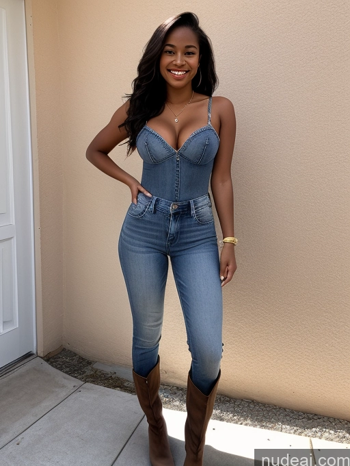 ai nude image of araffe woman in a denim jumpsuit posing for a picture pics of 18 Sorority Boots Chemise Jeans Perfect Boobs Skinny Small Ass Tanned Skin Happy Black Cleavage