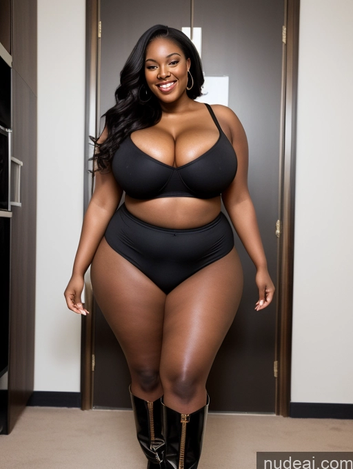 ai nude image of araffe woman in a black bikini and high - waisted black boots pics of Huge Boobs Perfect Boobs Big Ass Thick Chubby Big Hips 30s Laughing Long Hair Black Hair African Boots Chemise High Heels Mini Skirt Panties