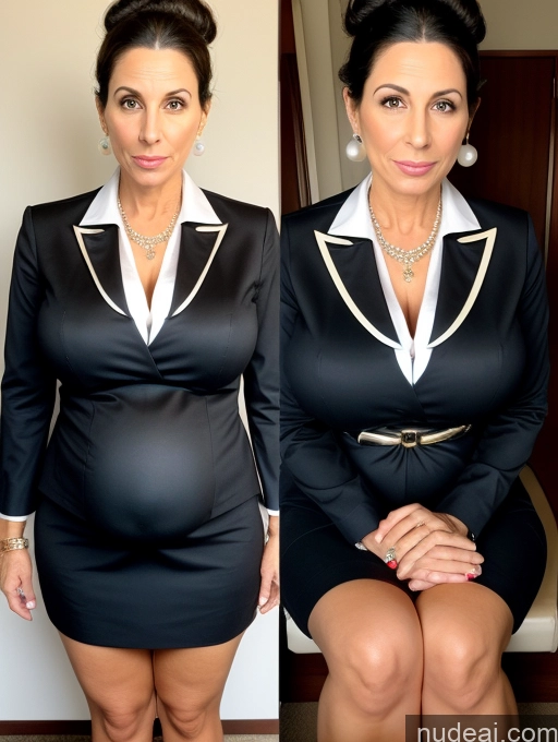 ai nude image of there are two pictures of a woman in a black dress pics of Huge Boobs Short Skinny Pregnant 50s Shocked Black Hair Hair Bun Jewish Flight Attendant Pearl Jewelry Milf Dress