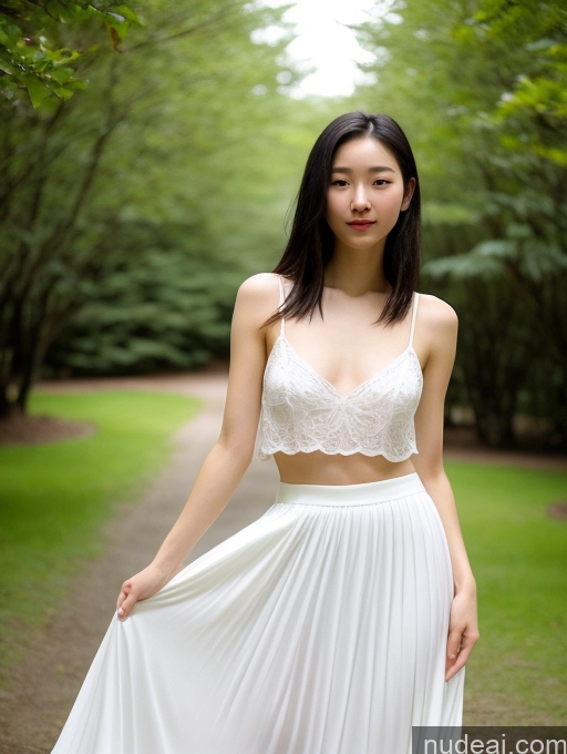 ai nude image of arafed woman in a white dress standing in a park pics of Woman Several Small Tits Short Skinny Fairer Skin 18 Black Hair Long Hair Korean Beautiful Create An Open Vagina Long Skirt