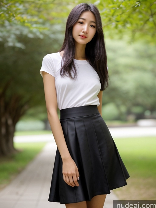 ai nude image of arafed asian woman in a white shirt and black skirt pics of Woman Several 18 Black Hair Long Hair Korean Small Tits Skinny Short Beautiful Front View Micro Skirt Woman Open Forward