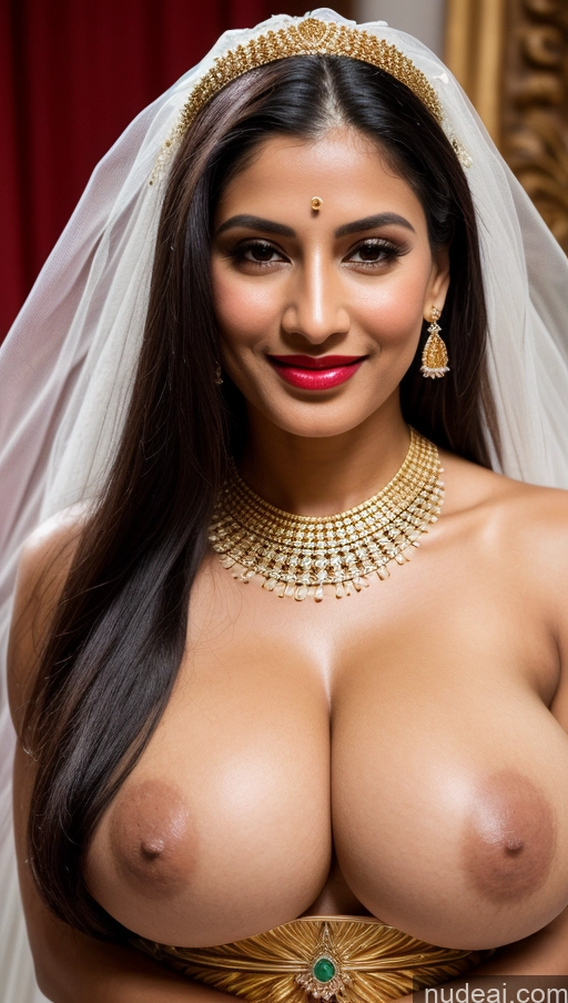 ai nude image of a close up of a woman in a wedding dress with a veil pics of Woman Busty Huge Boobs Perfect Boobs Beautiful Lipstick Big Ass Perfect Body Fairer Skin 50s Sexy Face Happy Black Hair Long Hair Indian Skin Detail (beta) Close-up View Nude Traditional Wedding Jewelry Gold Jewelry Bright Lighting Detailed