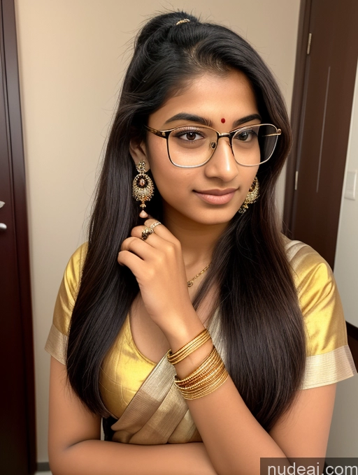 ai nude image of there is a woman wearing glasses and a gold blouse pics of Sorority 18 Ponytail Indian Sari Thin Round Glasses Jewelry Diamond Jewelry Gold Jewelry