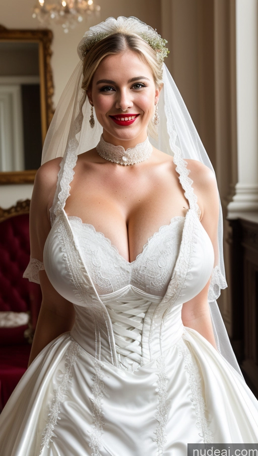 ai nude image of arafed woman in a wedding dress posing for a picture pics of Huge Boobs Perfect Boobs Busty Lipstick Big Ass Perfect Body Big Hips Fairer Skin White Hair Victorian Dress British Wedding Happy Bright Lighting