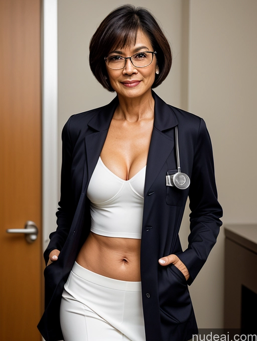 related ai porn images free for Milf Perfect Boobs Perfect Body Beautiful Glasses 60s Sexy Face Short Hair Doctor Bra Lab Coat Cleavage Dark Lighting Detailed Filipina