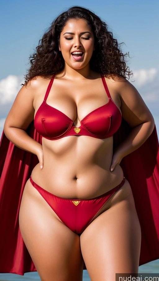 ai nude image of araffe woman in a red bikini and cape on the beach pics of Woman Several Chubby Orgasm Curly Hair Indian Superhero Partially Nude